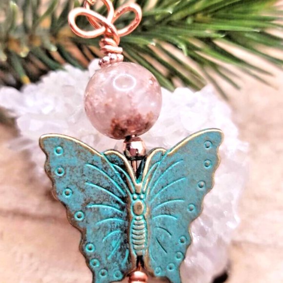 Unique Nature Plum Blossom Rutilated Bead With Bass Butterfly Pendant Necklace - Picture 8 of 10